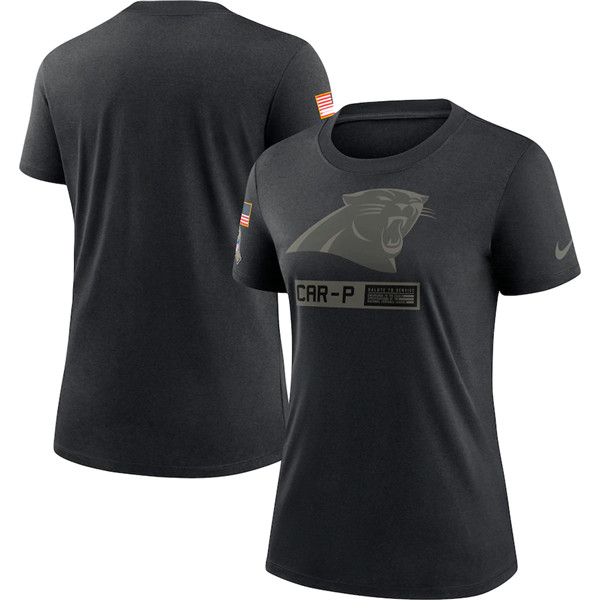 Women's Carolina Panthers 2020 Black Salute To Service Performance NFL T-Shirt (Run Small)